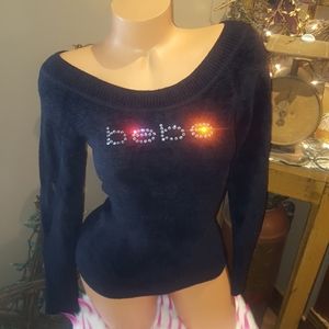 Bebe rhinestone logo babyfur sweater S